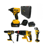 kit de 4 herramientas LLave de impacto, Esmeril, taladro y percutor Inalambrico Amarillo