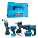 Kit 4 Herramientas Inalámbricas BlueIsland – Taladro, Rotomartillo, Esmeril y Llave de Impacto + 2 Baterías - Imagen 2